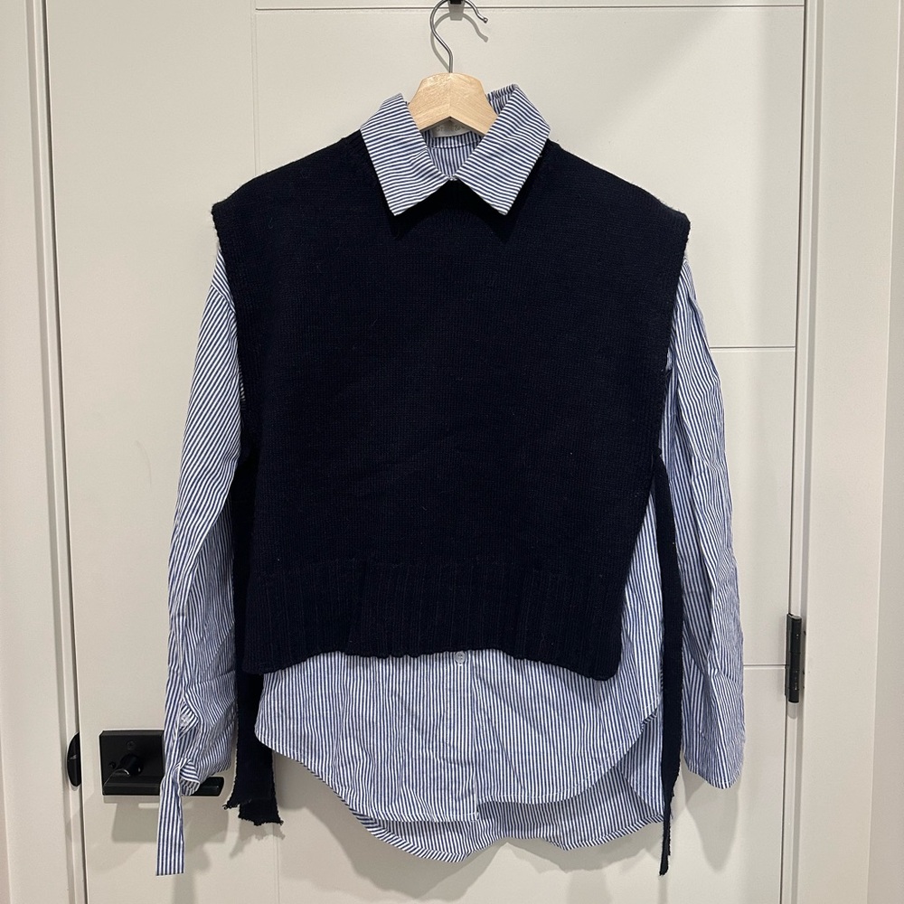 pinstriped shirt and side tie vest set
